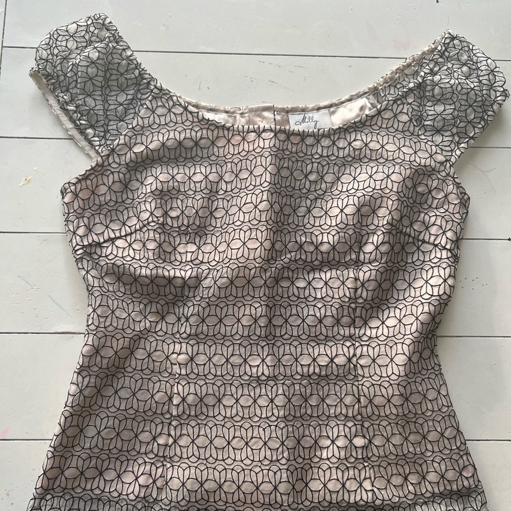 Milly Beige and Black Patterned Blouse